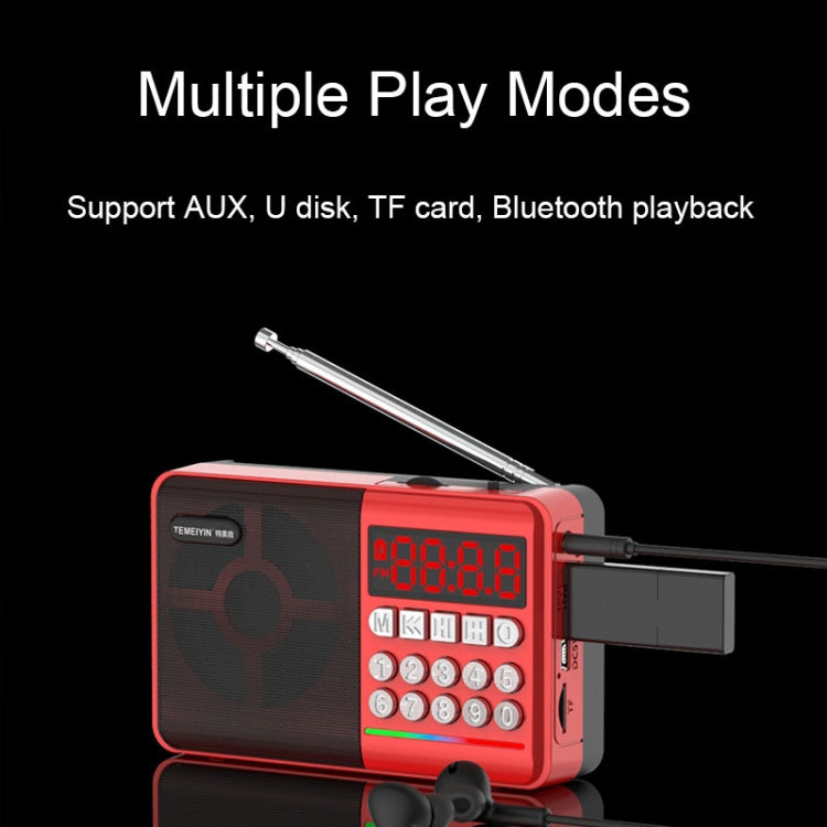 TEMEIYIN Coluna Rádio Bluetooth com Ecrã Digital LED para Cartões Jogador Portátil para Exercícios Matinais, Vermelho, Vermelho com Luz