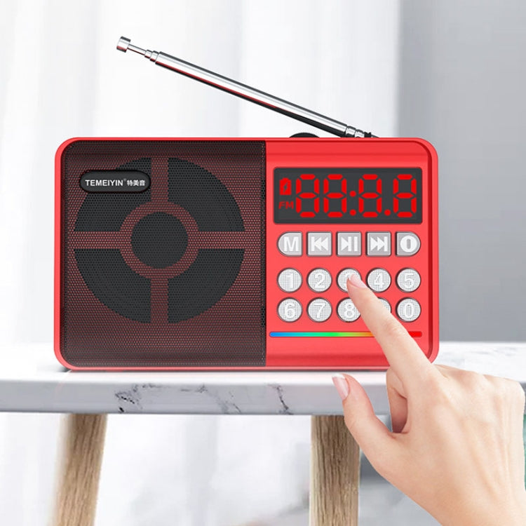 TEMEIYIN Coluna Rádio Bluetooth com Ecrã Digital LED para Cartões Jogador Portátil para Exercícios Matinais, Vermelho, Vermelho com Luz