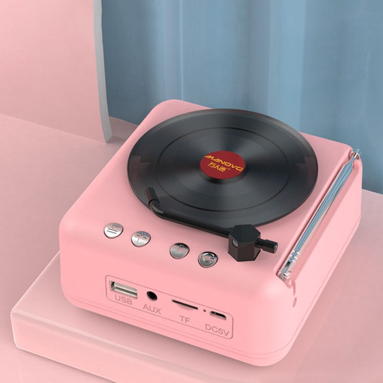 Coluna Bluetooth Tocador de Vinil Retro Macaron Manovo H3 Rádio Estéreo, Rosa