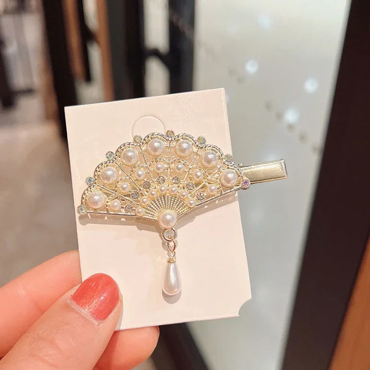 Rhinestone Fashion Hair Clips Women Bangs Headwear, Styles:, 293 Mountain Camellia Flower, 371 Fan, 380 Pearl