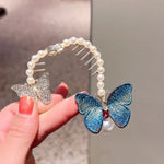 Presilha de Cabelo Borboleta com Strass Bordada para Rabo de Cavalo