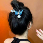 Presilha de Cabelo Borboleta com Strass Bordada para Rabo de Cavalo