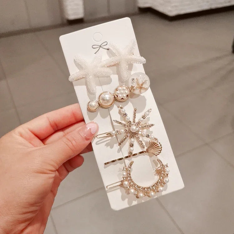 Presilha de Cabelo com Pérola do Mar Estrela e Strass para Raparigas Adolescentes