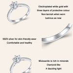 Pulseira anel de moissanite com seis garras em prata esterlina S925 banhada a ouro branco, N.º 6, N.º 7, N.º 8, N.º 10