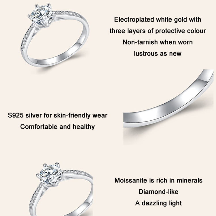 Pulseira anel de moissanite com seis garras em prata esterlina S925 banhada a ouro branco, N.º 6, N.º 7, N.º 8, N.º 10