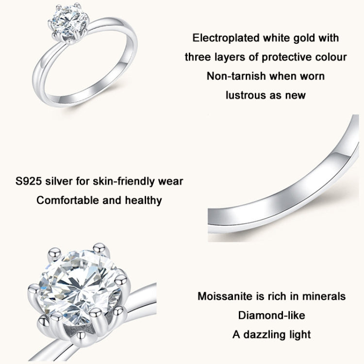 Joalharia MSR006 anel de moissanite com seis garras em prata esterlina S925 banhada a ouro branco, N.º 6, N.º 7, N.º 8