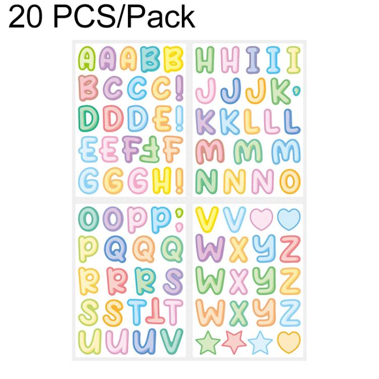 20 PCS ZPKTZM Children Cartoon Colorful Letters Stickers DIY Lunch Box Mark Waterproof Sticker, Waterproof Sticker