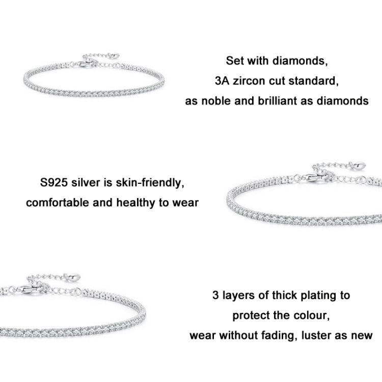 Pulseira pop de zircónia em prata esterlina S925 banhada a ouro branco, BSB097