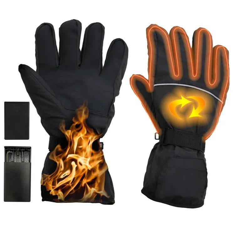 Luvas Aquecidas para Esqui e Desportos ao Ar Livre, Pretas, Pretas + Cabo USB
