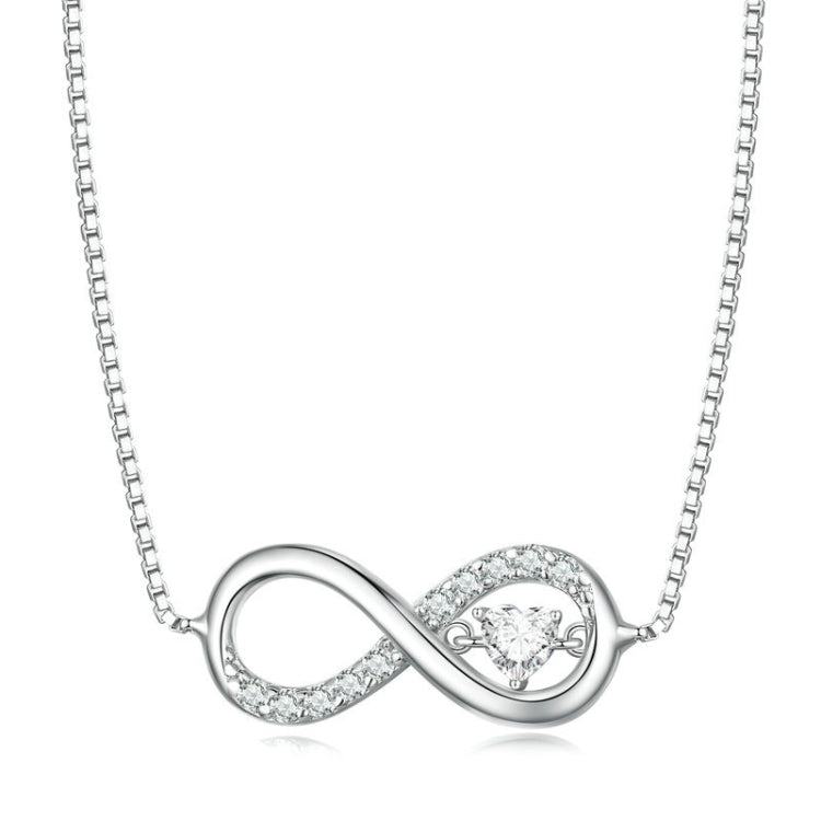 Colar símbolo infinito de coração de zircónia em prata esterlina S925, BSN276