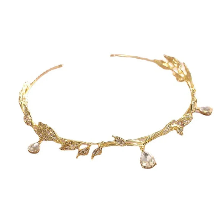Ornamentos Frontais de Folhas Coroa Faixa de Cabelo com Strass, Headdress com Strass Prateado, Headdress com Strass Dourado