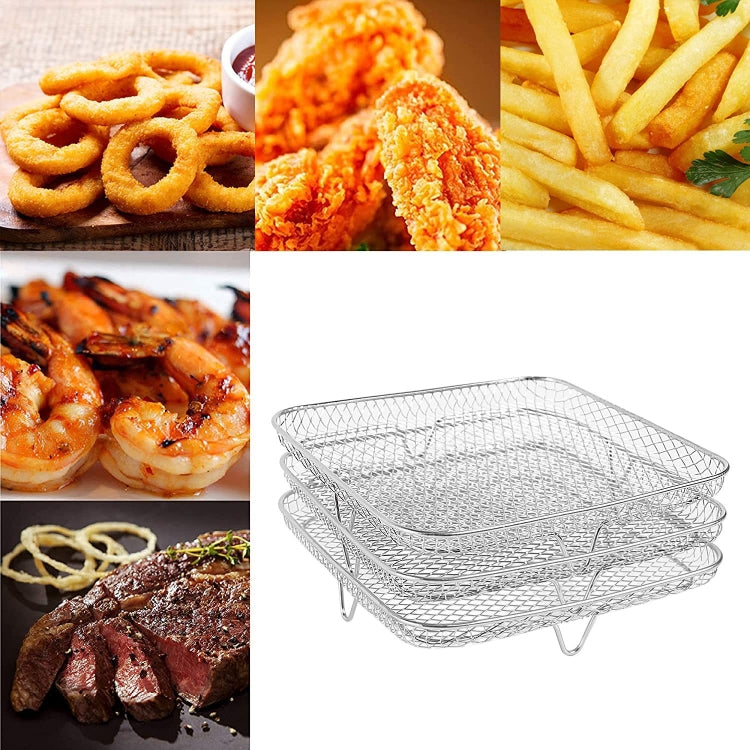 Acessórios para Fritadeira de Ar, Suporte de Vapor de Três Camadas Empilhável, Suporte de Desidratação, Quadrado, Retangular