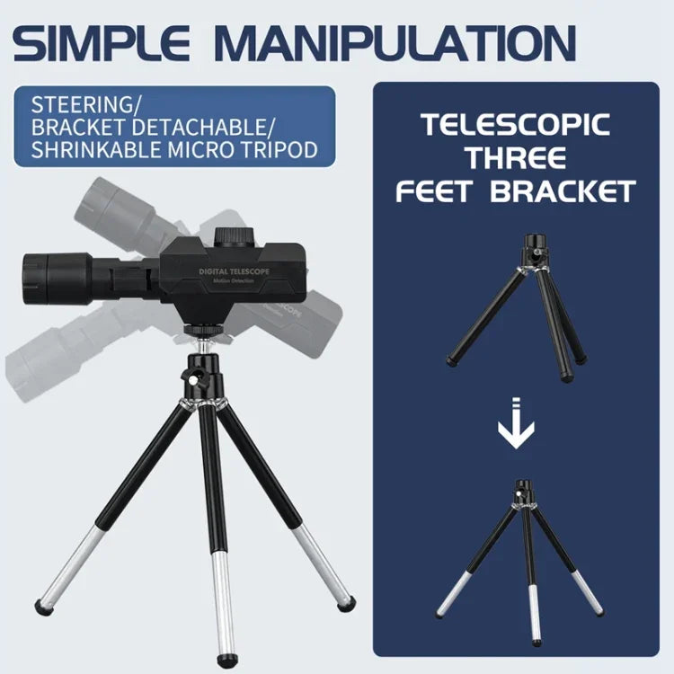 Telescópio Digital WIFI W007 70X Monitor de Deteção de Movimento Sem Fios Monóculo com Tripé Metálico, 70X