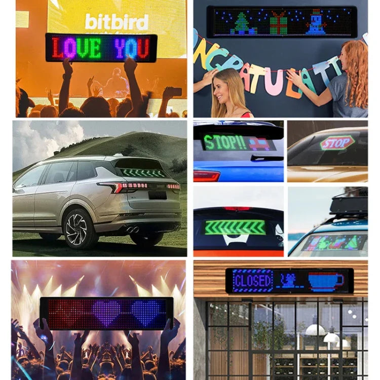 Ecrã LED Flexível para Carro com Controlo por APP de Telemóvel, Ligação Bluetooth, S1664RGB 390x107mm, S1696RGB 672x122mm, S3264RGB 390x187mm, S3296RGB 672x218mm