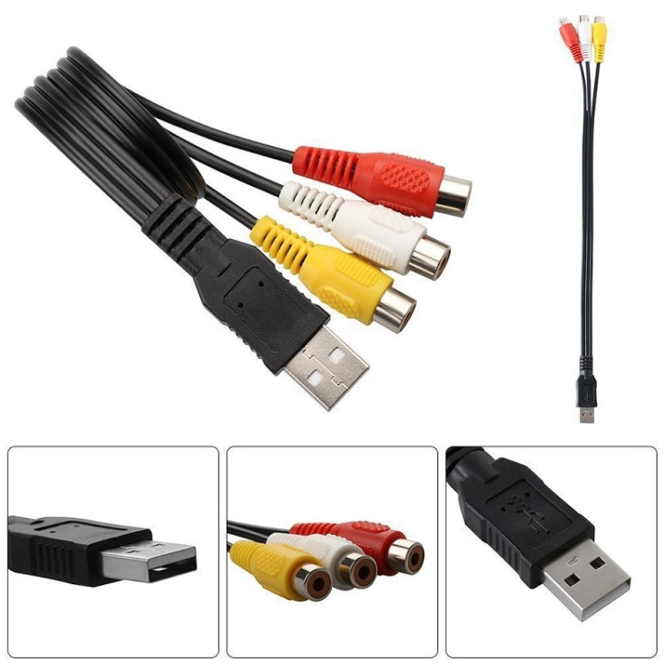 Cabo de Áudio AV USB para 3 RCA, 1 Macho 3 Fêmeas, 25cm, 1,5m