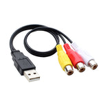 Cabo de Áudio AV USB para 3 RCA, 1 Macho 3 Fêmeas, 25cm, 1,5m