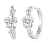 Brincos de Prata Esterlina S925 Pequena Flor com Ramo Banho de Platina e Zircónia, BSE767