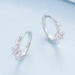 Brincos de Prata Esterlina S925 Pequena Flor com Ramo Banho de Platina e Zircónia, BSE767