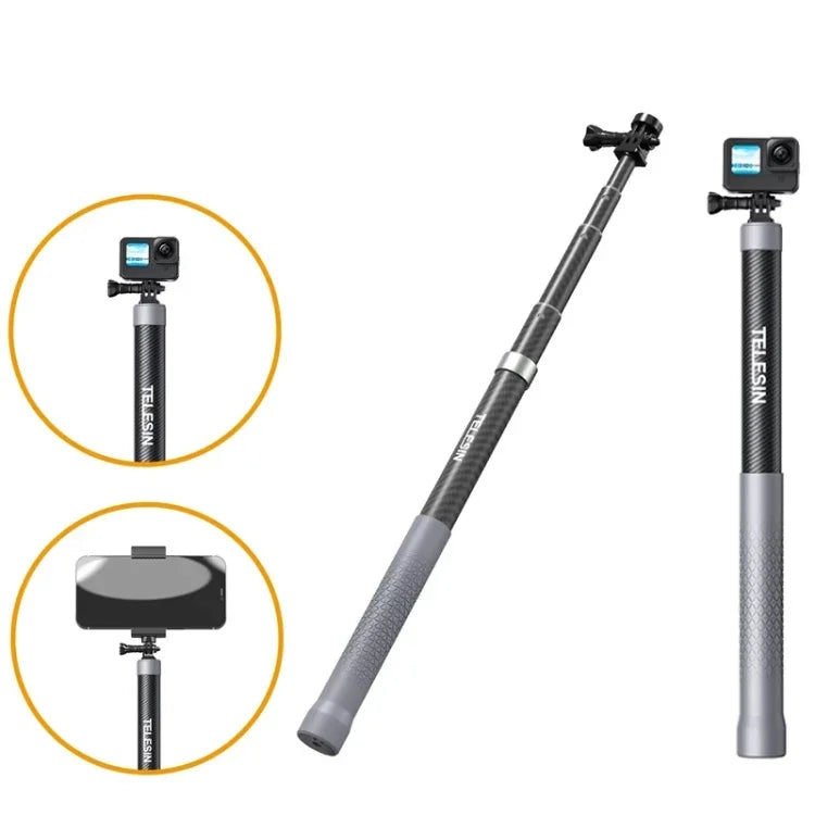 Monopé de Fibra de Carbono TELESIN 1,2m Bastão Selfie com Parafuso 1/4 Para Câmaras de Ação, 1,2m