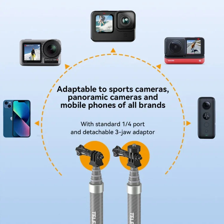 Monopé de Fibra de Carbono TELESIN 1,2m Bastão Selfie com Parafuso 1/4 Para Câmaras de Ação, 1,2m