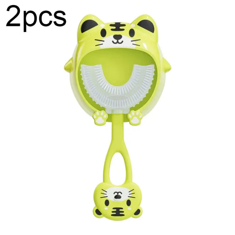 S8 2 Unidades Escova de Dentes Manual em Silicone em Forma de U para Crianças de 2 a 12 Anos com Desenhos Animados de Animais