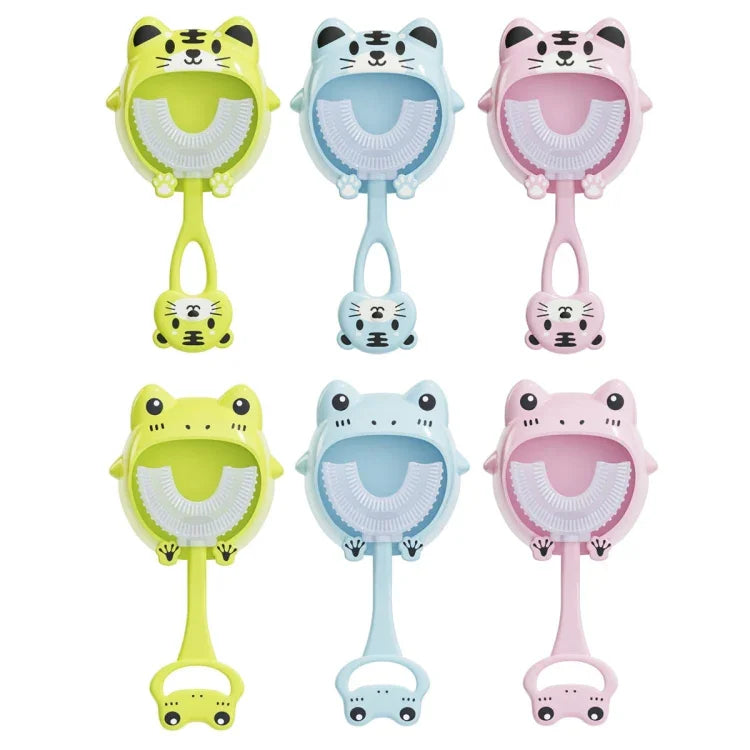 S8 2 Unidades Escova de Dentes Manual em Silicone em Forma de U para Crianças de 2 a 12 Anos com Desenhos Animados de Animais