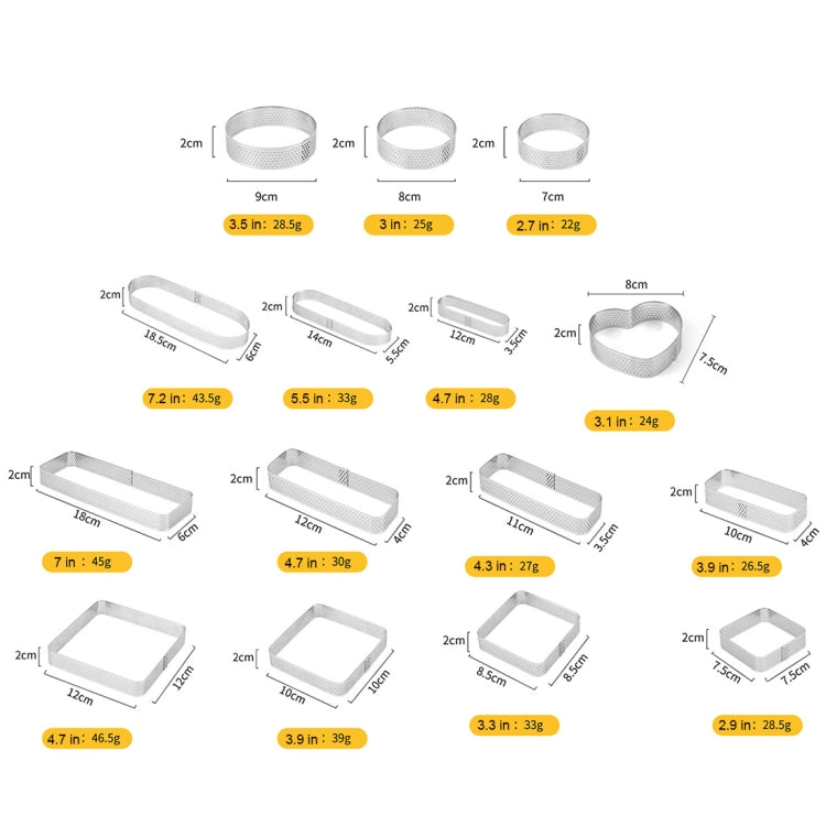 BN1006 Stainless Steel Mousse Circle Thickened Perforated Cake Mold DIY Baking Tools, Round(3 inches), Oval(5.5 inches), Round(3.5 inches), Oval(7.2 inches), Rectangle(3.9 inches), Love(3.1 inches), Rectangle(4.3 inches), Rectangle(4.7 inches)         ...