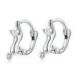Brincos Esticados de Gato com Diamante em Prata Esterlina S925, Tamanhos:, Pequeno Banho de Platina, Grande Banho de Platina, Grande Banho de Ouro, Grande Banho de Ouro Preto, Grande Banho de Ouro Rosa