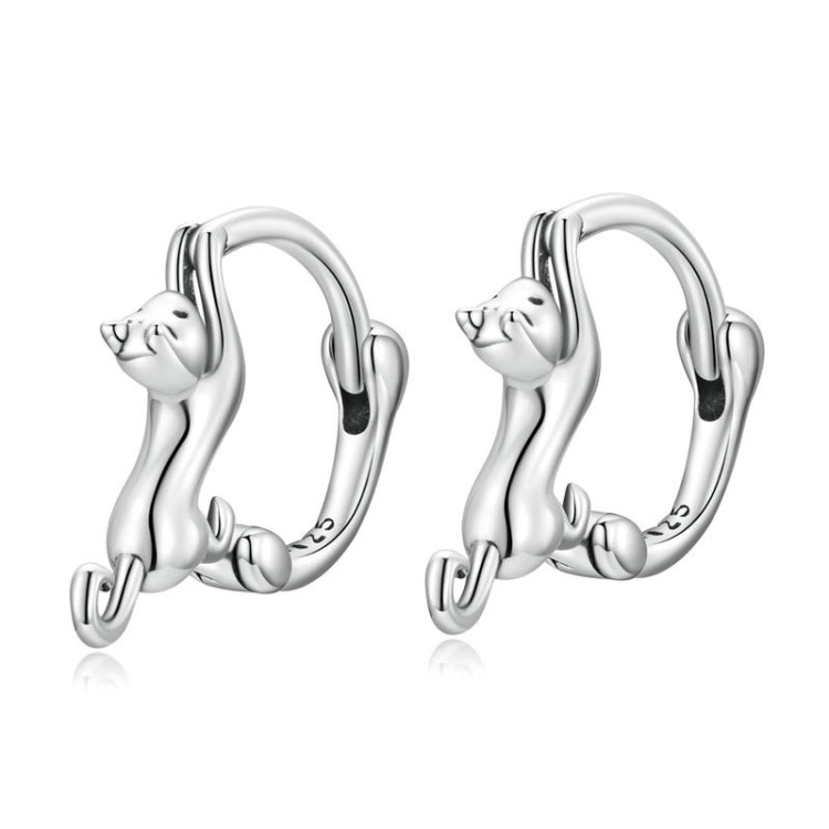 Brincos Esticados de Gato com Diamante em Prata Esterlina S925, Tamanhos:, Pequeno Banho de Platina, Grande Banho de Platina, Grande Banho de Ouro, Grande Banho de Ouro Preto, Grande Banho de Ouro Rosa