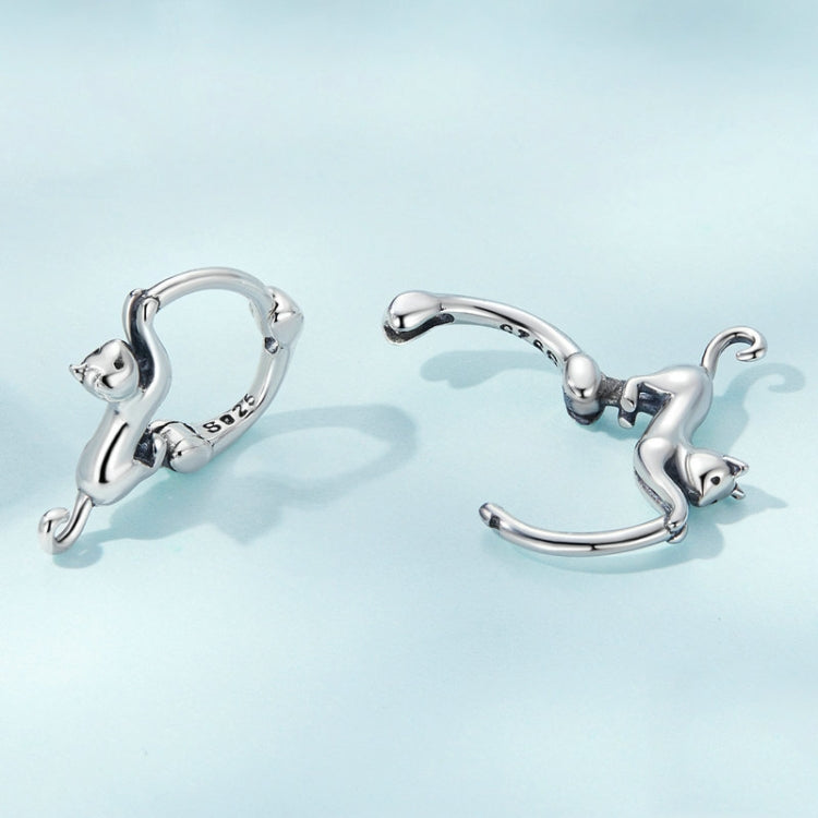 Brincos Esticados de Gato com Diamante em Prata Esterlina S925, Tamanhos:, Pequeno Banho de Platina, Grande Banho de Platina, Grande Banho de Ouro, Grande Banho de Ouro Preto, Grande Banho de Ouro Rosa