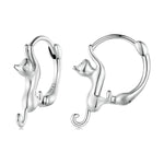 Brincos Esticados de Gato com Diamante em Prata Esterlina S925, Tamanhos:, Pequeno Banho de Platina, Grande Banho de Platina, Grande Banho de Ouro, Grande Banho de Ouro Preto, Grande Banho de Ouro Rosa