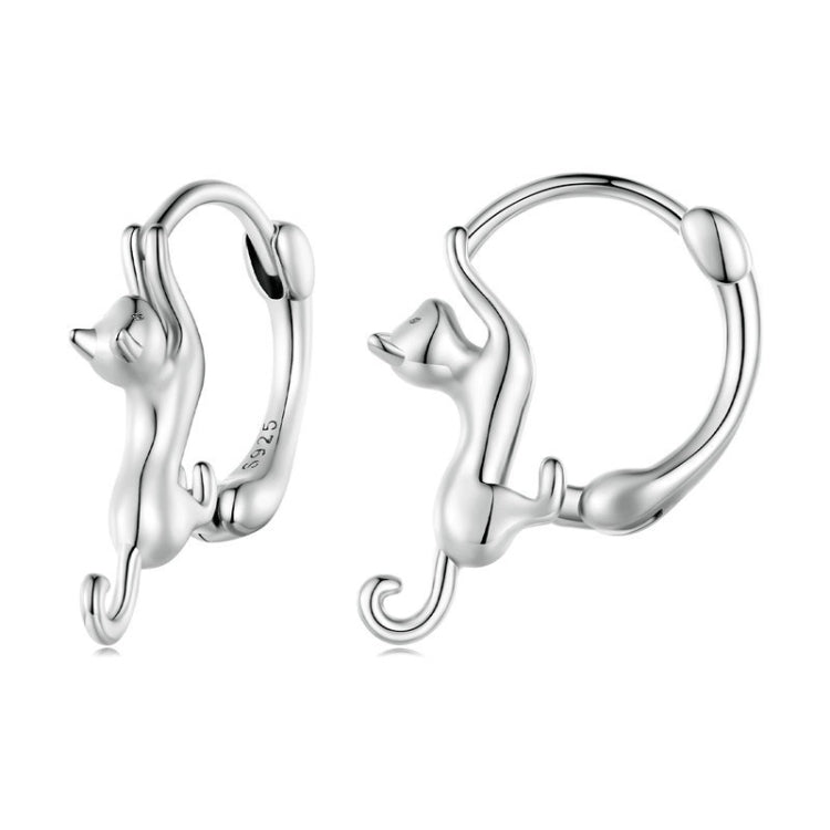 Brincos Esticados de Gato com Diamante em Prata Esterlina S925, Tamanhos:, Pequeno Banho de Platina, Grande Banho de Platina, Grande Banho de Ouro, Grande Banho de Ouro Preto, Grande Banho de Ouro Rosa