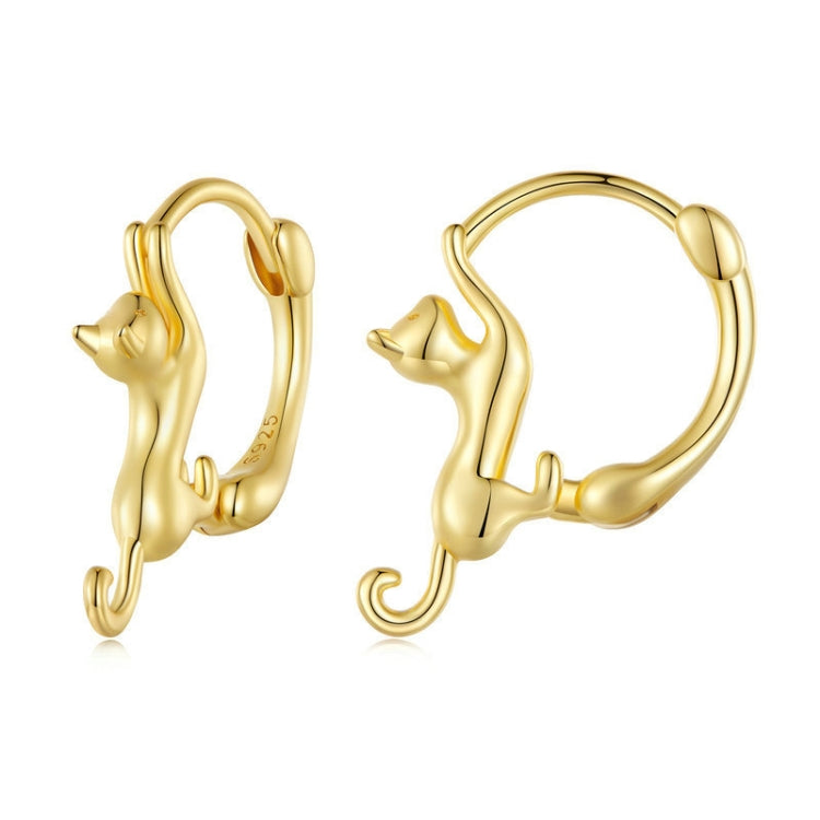 Brincos Esticados de Gato com Diamante em Prata Esterlina S925, Tamanhos:, Pequeno Banho de Platina, Grande Banho de Platina, Grande Banho de Ouro, Grande Banho de Ouro Preto, Grande Banho de Ouro Rosa