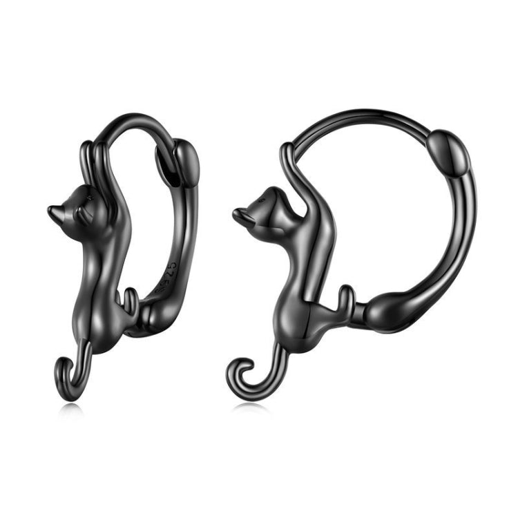 Brincos Esticados de Gato com Diamante em Prata Esterlina S925, Tamanhos:, Pequeno Banho de Platina, Grande Banho de Platina, Grande Banho de Ouro, Grande Banho de Ouro Preto, Grande Banho de Ouro Rosa