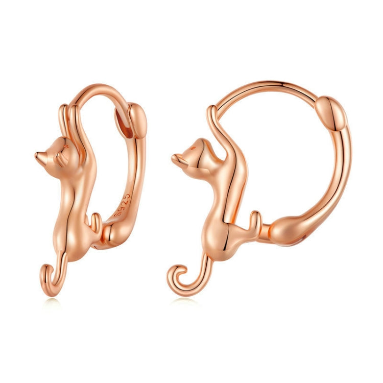 Brincos Esticados de Gato com Diamante em Prata Esterlina S925, Tamanhos:, Pequeno Banho de Platina, Grande Banho de Platina, Grande Banho de Ouro, Grande Banho de Ouro Preto, Grande Banho de Ouro Rosa