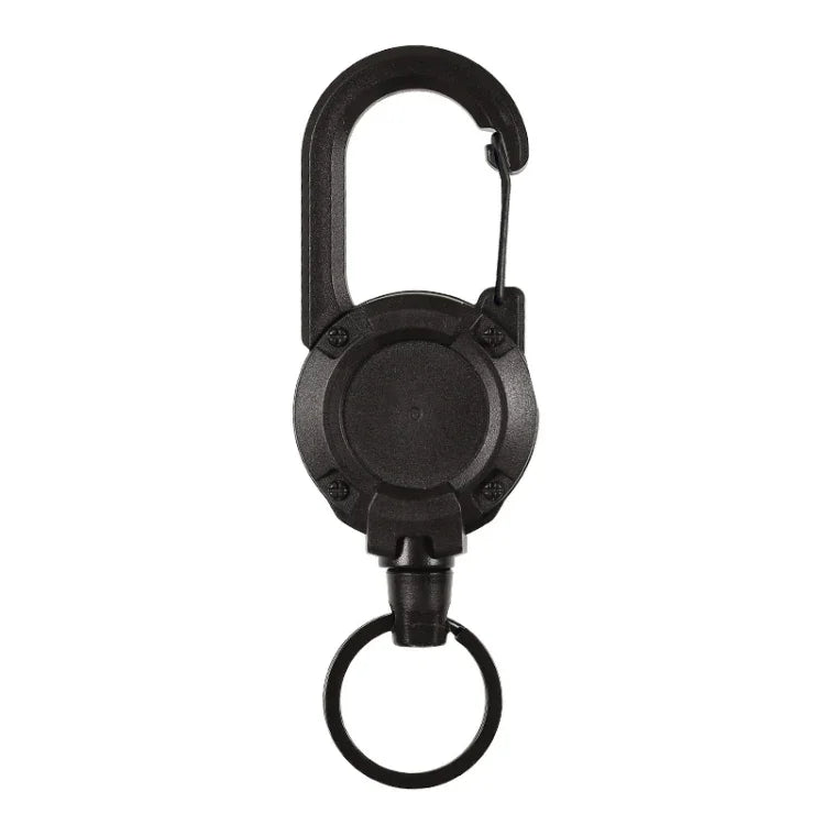 Mosquetão para Mochila com Carretel Retrátil para Cartões, Cabo de Aço Preto, Corda de Fibra Preta, Corda de Fibra Branca