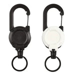Mosquetão para Mochila com Carretel Retrátil para Cartões, Cabo de Aço Preto, Corda de Fibra Preta, Corda de Fibra Branca