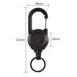 Mosquetão para Mochila com Carretel Retrátil para Cartões, Cabo de Aço Preto, Corda de Fibra Preta, Corda de Fibra Branca