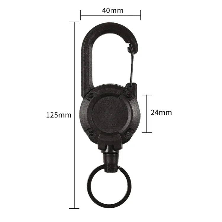 Mosquetão para Mochila com Carretel Retrátil para Cartões, Cabo de Aço Preto, Corda de Fibra Preta, Corda de Fibra Branca