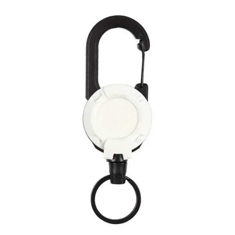 Mosquetão para Mochila com Carretel Retrátil para Cartões, Cabo de Aço Preto, Corda de Fibra Preta, Corda de Fibra Branca