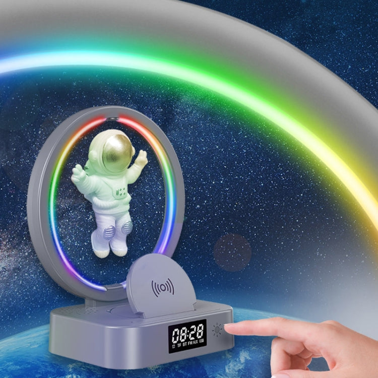 Coluna Bluetooth TWS Y-558 Astronauta com Levitacão Magnética e Luz RGB, Estilo:, Básico Dourado, Básico Prateado, Modelo Relógio Dourado, Modelo Relógio Prateado, Carregamento Sem Fios Dourado, Carregamento Sem Fios Prateado