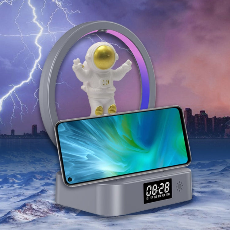 Coluna Bluetooth TWS Y-558 Astronauta com Levitacão Magnética e Luz RGB, Estilo:, Básico Dourado, Básico Prateado, Modelo Relógio Dourado, Modelo Relógio Prateado, Carregamento Sem Fios Dourado, Carregamento Sem Fios Prateado