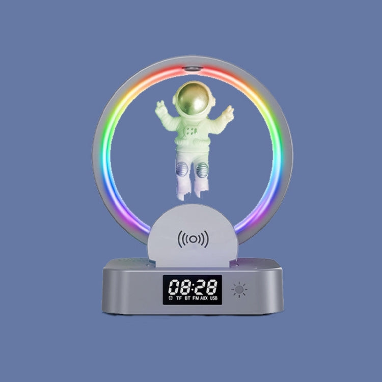 Coluna Bluetooth TWS Y-558 Astronauta com Levitacão Magnética e Luz RGB, Estilo:, Básico Dourado, Básico Prateado, Modelo Relógio Dourado, Modelo Relógio Prateado, Carregamento Sem Fios Dourado, Carregamento Sem Fios Prateado