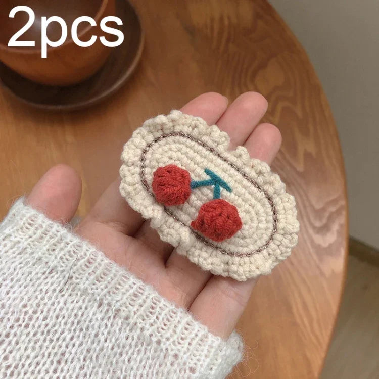 B316 2pcs Grampos de Lã Bonitos e Versáteis Feitos à Mão para o Lado, Bege, Cereja