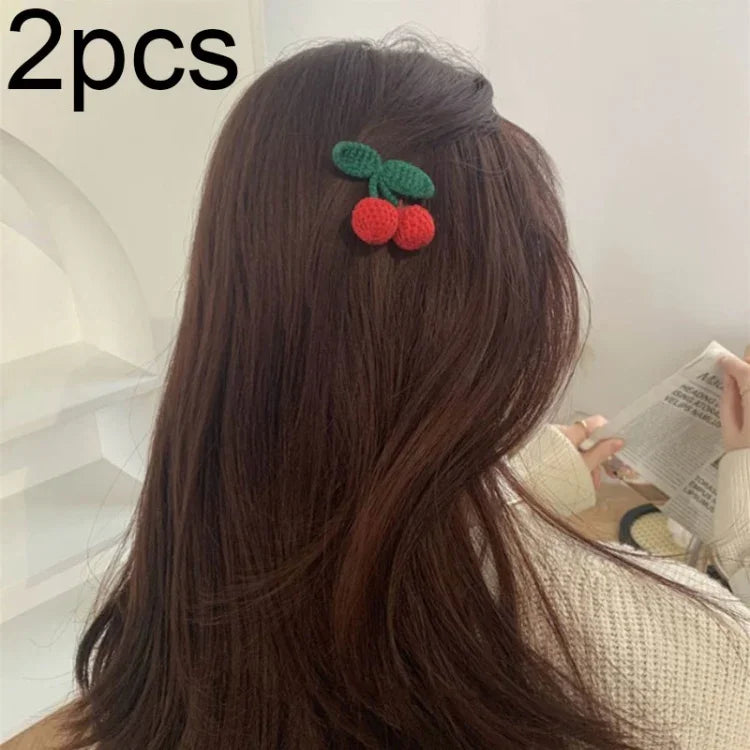 B316 2pcs Grampos de Lã Bonitos e Versáteis Feitos à Mão para o Lado, Bege, Cereja