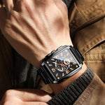 BINBONG B6575 Men Vintage Square Multifunctional Waterproof Luminous Quartz Watch, Black-Rose Gold-Black-Rose, Black-Black-Black-White, Black-Black-Black-Rose, Full Gold-Black, White-Black, Brown Leather-Rose Gold-Black, Black Leather-Rose Gold-Black  ...