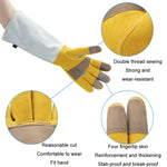 Luvas de Jardinagem Grossas em Pele Estendida, Luvas de Trabalho para Soldador, Dourado Branco L, Dourado Branco XL