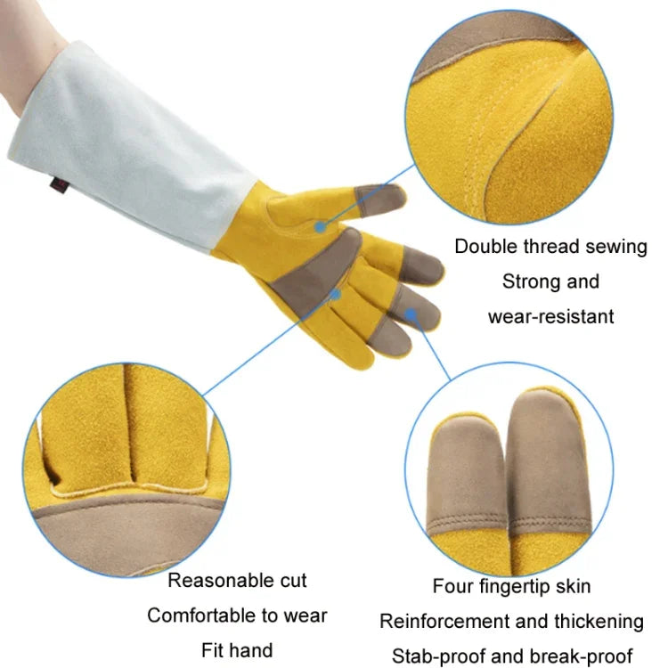 Luvas de Jardinagem Grossas em Pele Estendida, Luvas de Trabalho para Soldador, Dourado Branco L, Dourado Branco XL