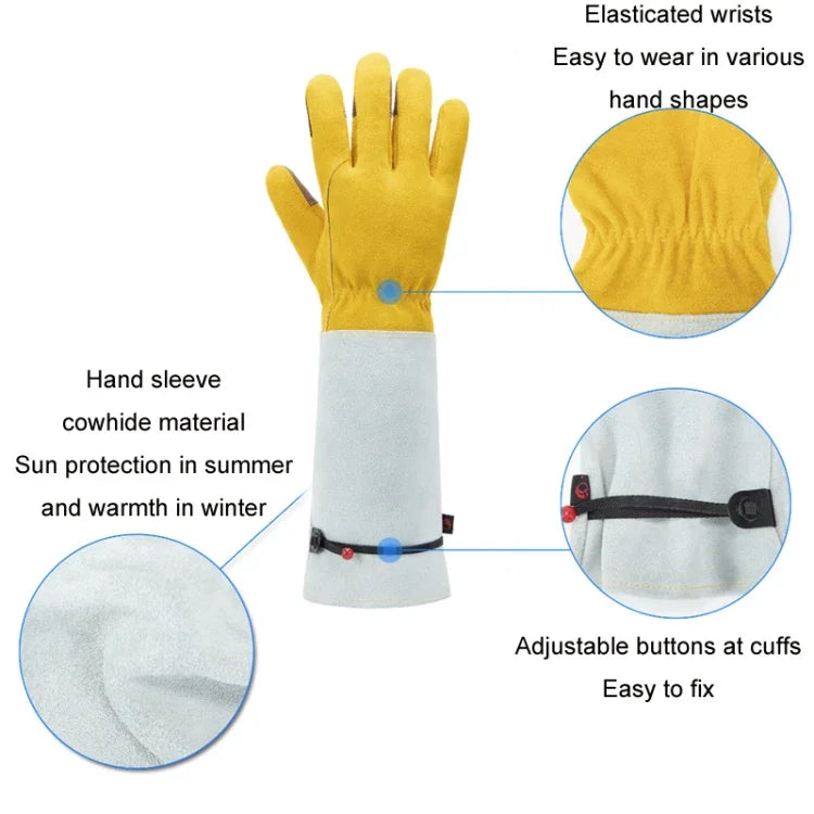 Luvas de Jardinagem Grossas em Pele Estendida, Luvas de Trabalho para Soldador, Dourado Branco L, Dourado Branco XL
