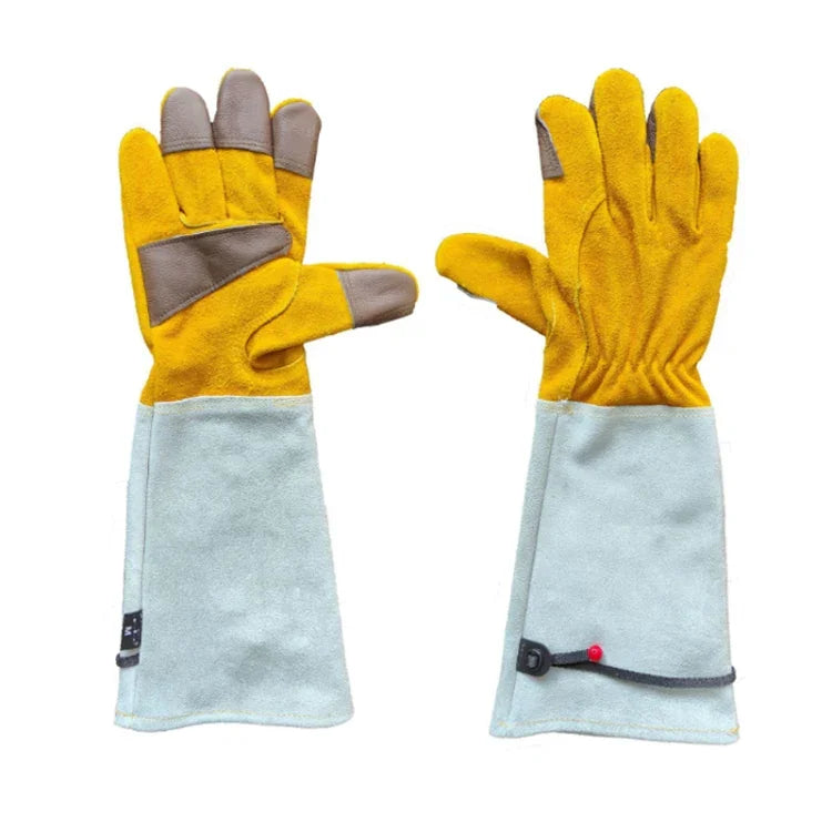 Luvas de Jardinagem Grossas em Pele Estendida, Luvas de Trabalho para Soldador, Dourado Branco L, Dourado Branco XL